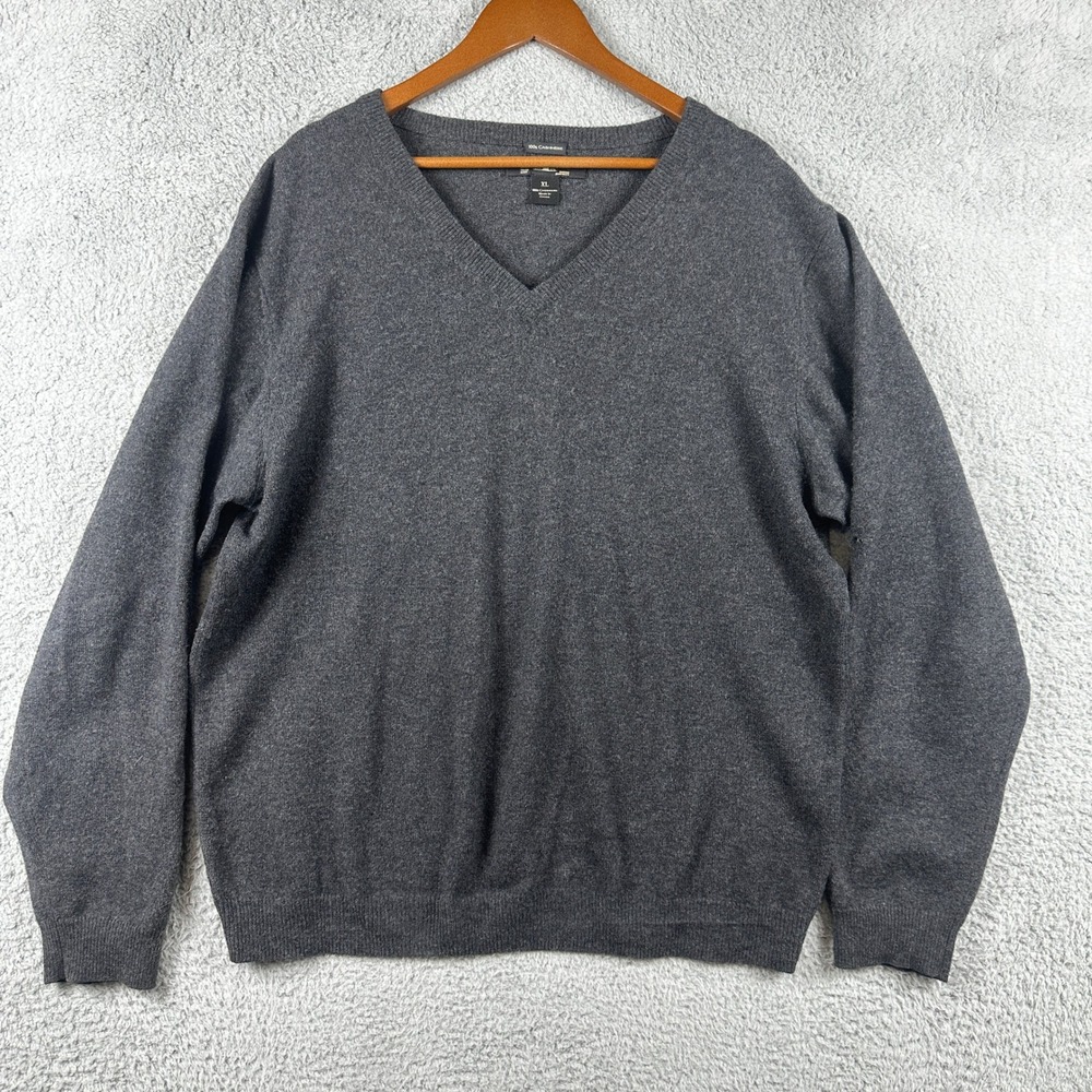 Pronto Uomo 100% Cashmere V-Neck Sweater Mens XL Charcoal Gray Knit Pullover